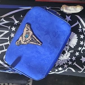 customized blue suede crossbody bag